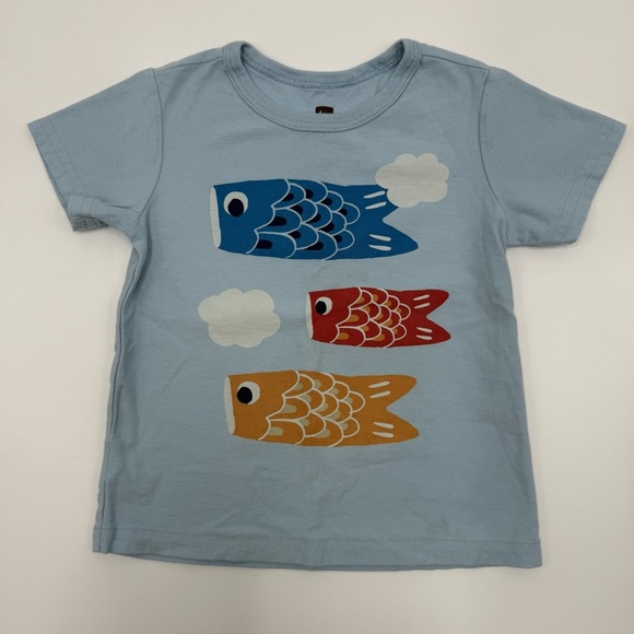 Tea Collection Kids Japanese Fish Flags Graphic Tee 18-24 mo Blue Red Cotton EUC - Picture 1 of 10